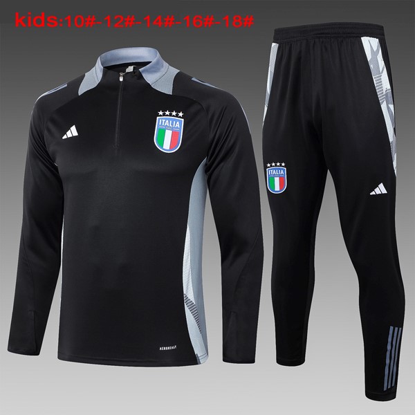 Niños Sudadera De Training Italia 2024-2025 Negro Gris 3